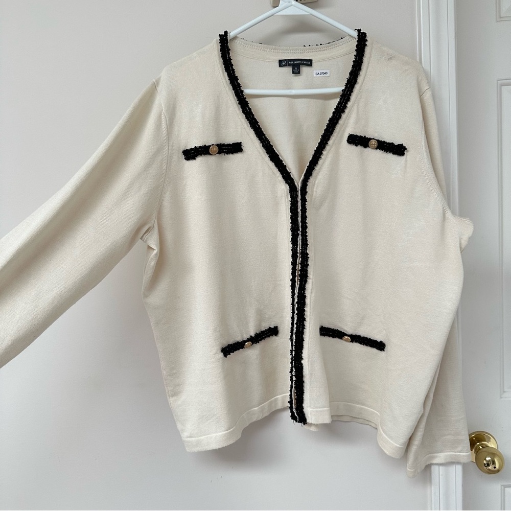 Adrianna Papell Cream Cardigan with Black Accents